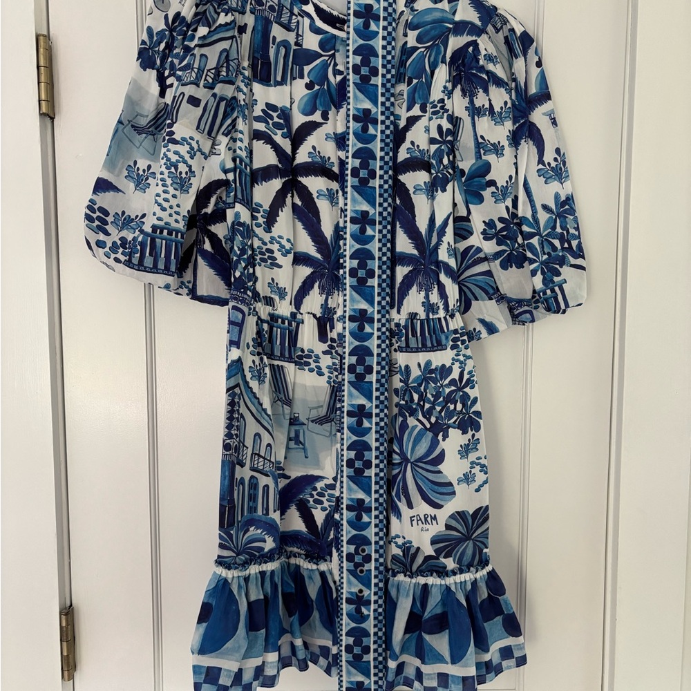 Farm Rio Blue and White Dress